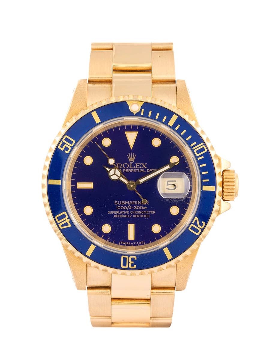ROLEX SUBMARINER DATE CON SERVICE BLUE DIAL 40MM IN ORO GIALLO 18KT REF. 16618