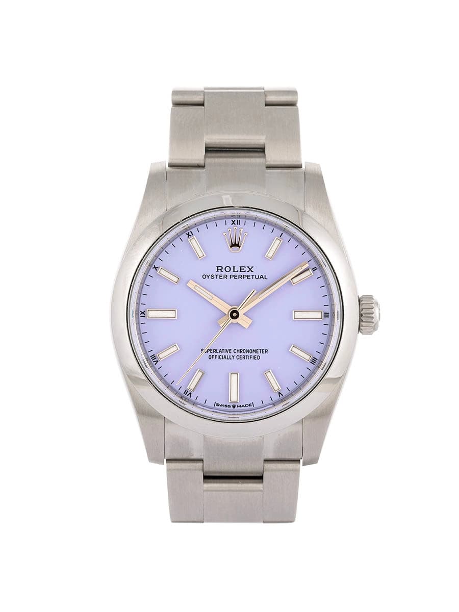 ROLEX OYSTER PERPETUAL LAVENDER DIAL 34MM IN ACCIAIO REF. 124200