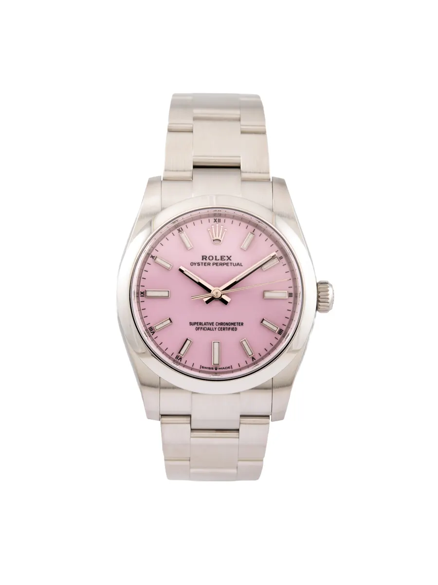 ROLEX OYSTER PERPETUAL ROSA CANDY 34MM IN ACCIAIO REF. 124200