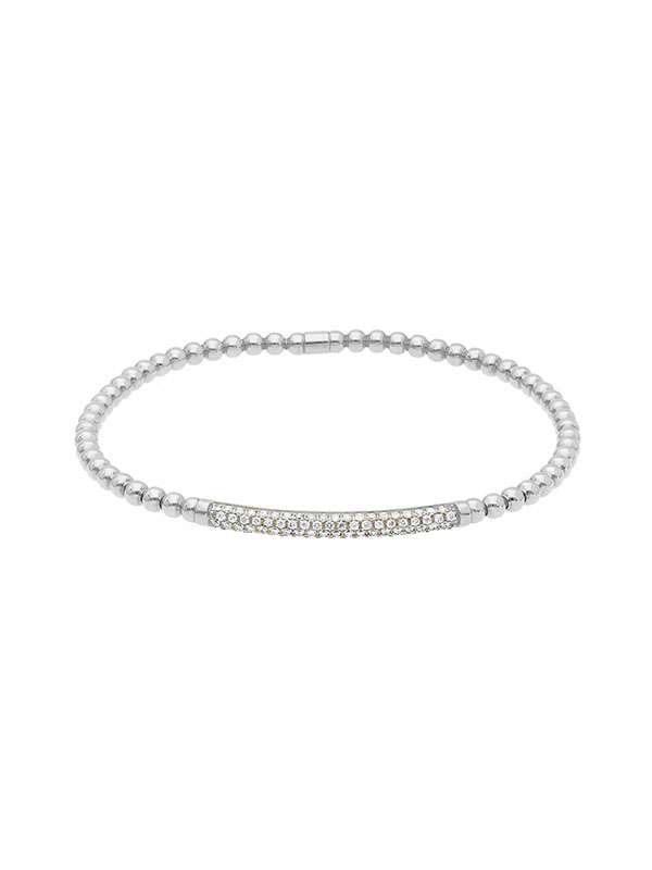 BRACCIALE ELASTICO PALLINE IN ORO BIANCO 18KT BARRETTA CON DIAMANTI