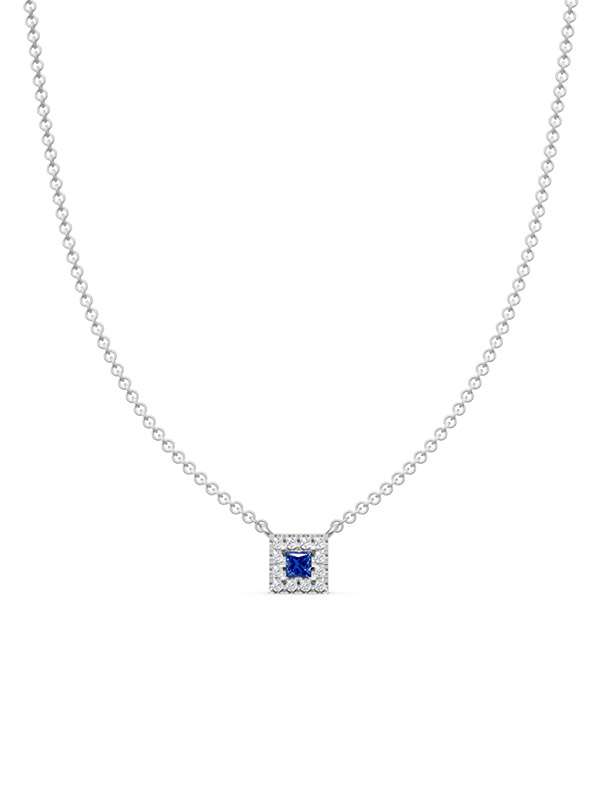 GIROCOLLO IN ORO BIANCO 18KT CON ZAFFIRO BLU TAGLIO PRINCESS E DIAMANTI