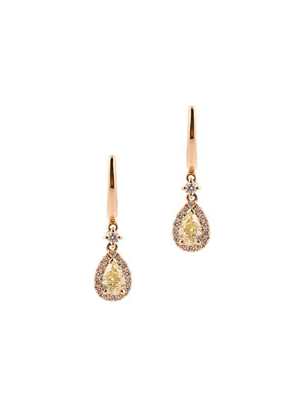 ORECCHINI PENDENTI IN ORO ROSA 18KT CON DIAMANTI FANCY YELLOW GOCCIA E DIAMANTI