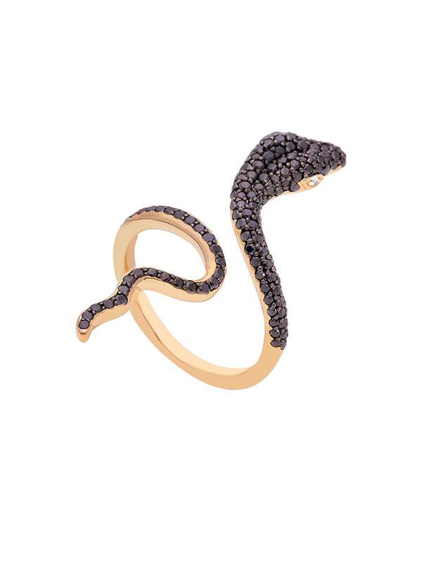 ANELLO SERPENTE IN ORO ROSA 18KT CON DIAMANTI NERI E BIANCHI