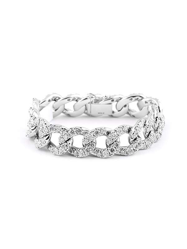 BRACCIALE GROUMETTE MAGLIA LARGA IN ORO BIANCO 18KT CON DIAMANTI