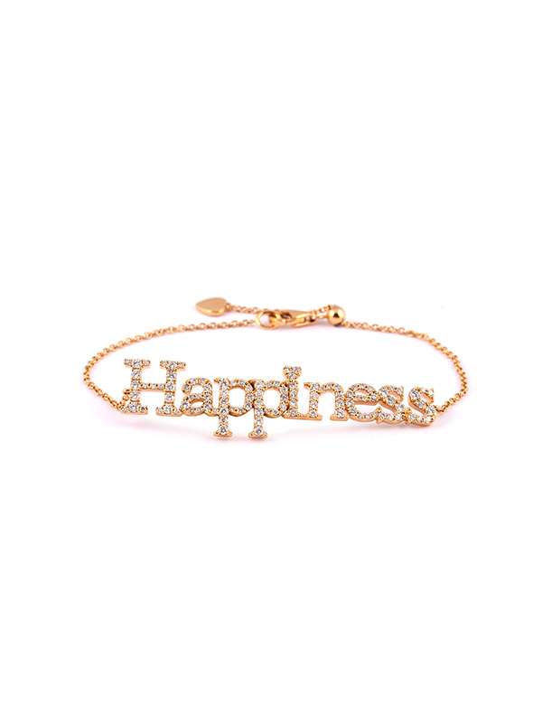 BRACCIALE IN ORO ROSA 18KT CON DIAMANTI BIANCHI SCRITTA HAPPINESS