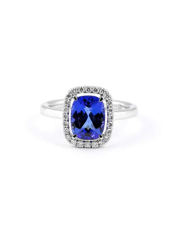 ANELLO IN ORO BIANCO 18KT CON DIAMANTI E TANZANITE BLU