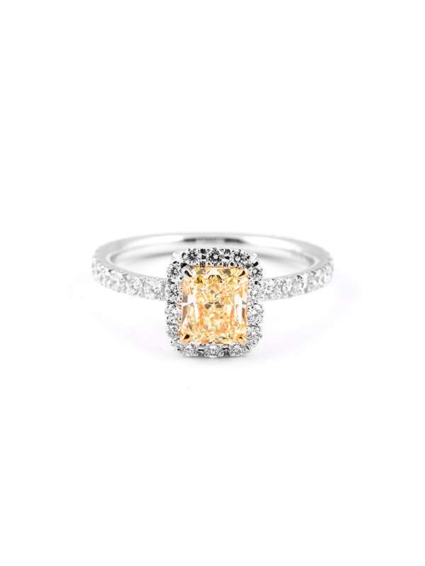 ANELLO IN ORO BIANCO 18KT CON DIAMANTE FANCY YELLOW E DIAMANTI