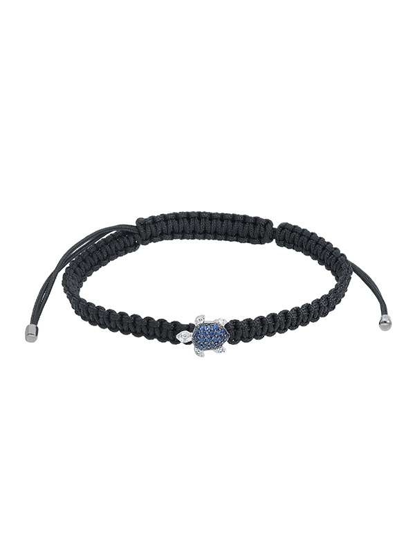 BRACCIALE CORDINO IN CUOIO TARTARUGA CON ZAFFIRI BLU E DIAMANTI