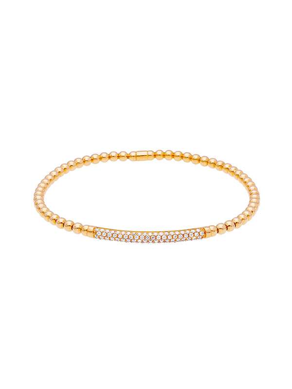 BRACCIALE ELASTICO PALLINE IN ORO ROSA 18KT BARRETTA CON DIAMANTI