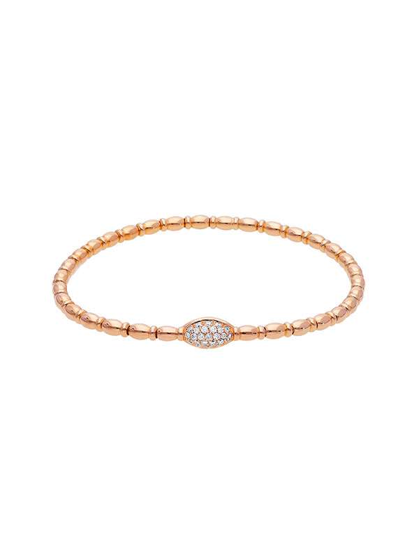 BRACCIALE ELASTICO PALLINE IN ORO ROSA 18KT OVALE CON DIAMANTI