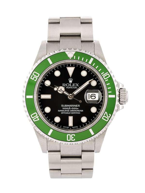 ROLEX SUBMARINER DATE GHIERA VERDE KERMIT F SERIAL FAT 4 MARK I 40MM IN ACCIAIO REF. 16610LV