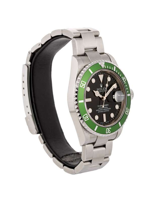 ROLEX SUBMARINER DATE GHIERA VERDE KERMIT F SERIAL FAT 4 MARK I 40MM IN ACCIAIO REF. 16610LV