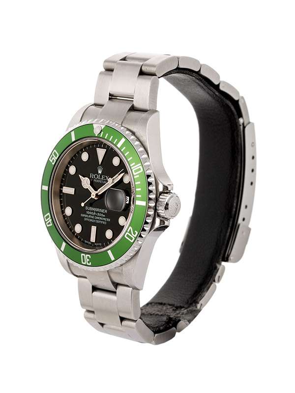 ROLEX SUBMARINER DATE GHIERA VERDE KERMIT F SERIAL FAT 4 MARK I 40MM IN ACCIAIO REF. 16610LV