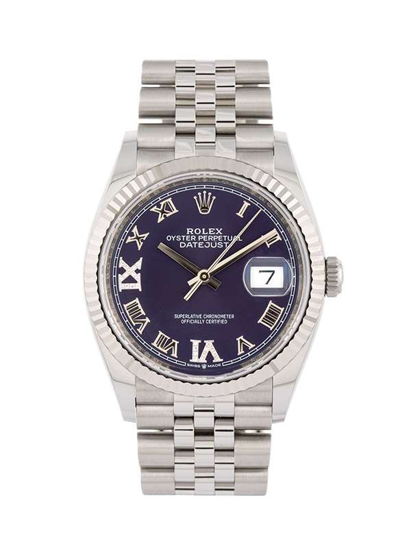 ROLEX DATEJUST AUBERGINE 36MM IN ACCIAIO E DIAMANTI REF. 126234