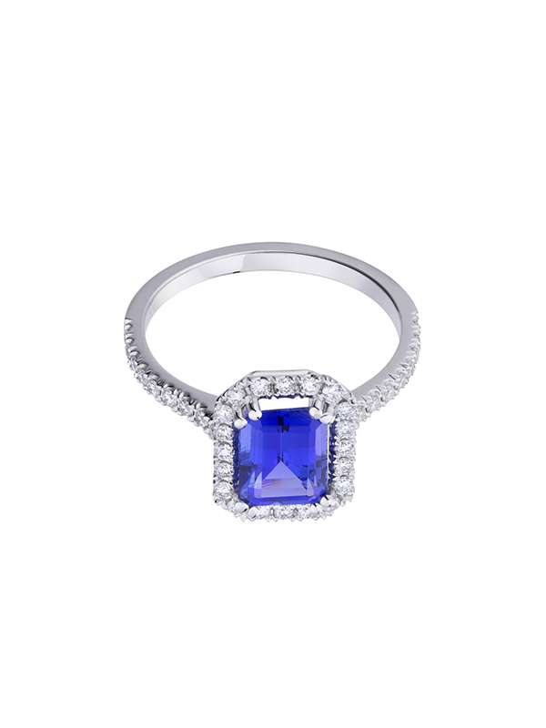 ANELLO IN ORO BIANCO 18KT CON TANZANITE OTTAGONALE E DIAMANTI