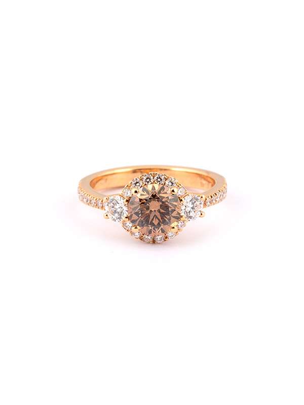 ANELLO IN ORO ROSA 18KT CON DIAMANTE BROWN E DIAMANTI