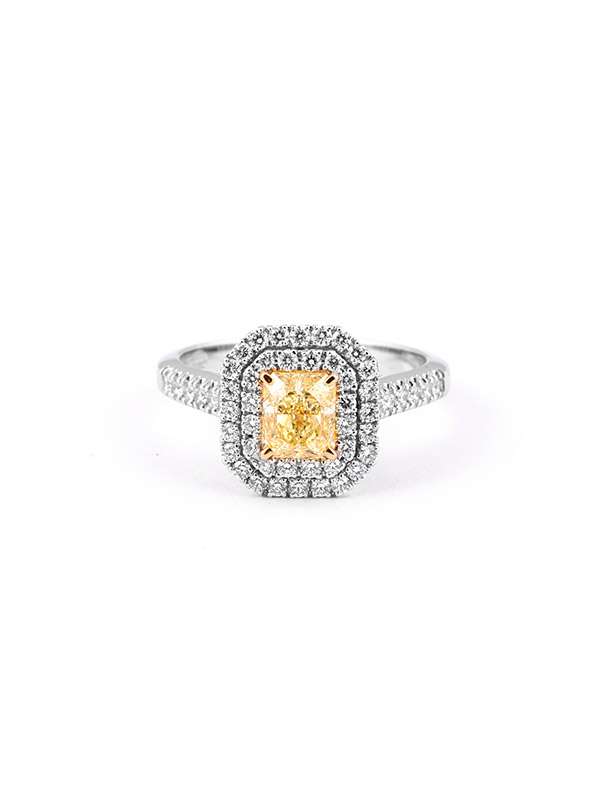 ANELLO IN ORO BIANCO 18KT CON DIAMANTE FANCY YELLOW E DIAMANTI