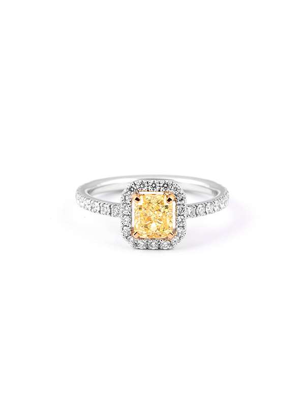 ANELLO IN ORO BIANCO 18KT CON DIAMANTE FANCY YELLOW E DIAMANTI