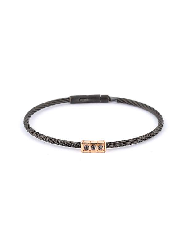 BRACCIALE BERSANI THREADS IN ACCIAIO BRUNITO E ORO ROSA 18KT CON DIAMANTI NERI MOD. BE9161