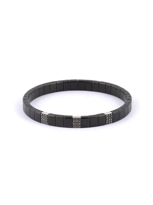 BRACCIALE ELASTICO IN CERAMICA NERA E TRE MATTONCINI IN ORO BIANCO 18KT CON DIAMANTI NERI