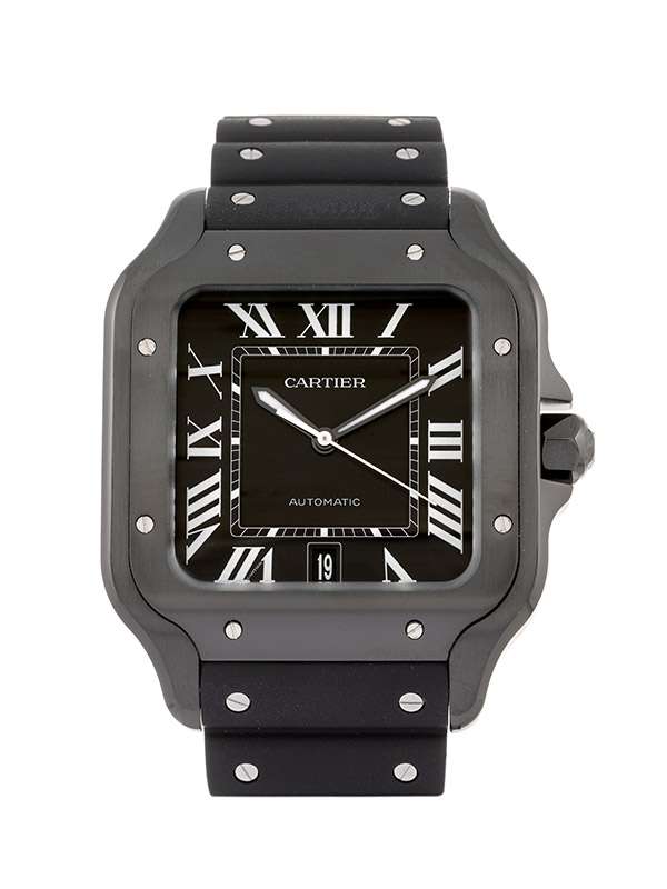 CARTIER SANTOS DE CARTIER MODELLO GRANDE NERO IN ACCIAIO E CAUCCIU' REF. WSSA0039