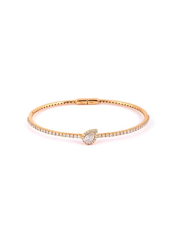 BRACCIALE RIGIDO A MOLLA IN ORO ROSA 18KT CON DIAMANTI E DIAMANTE A GOCCIA