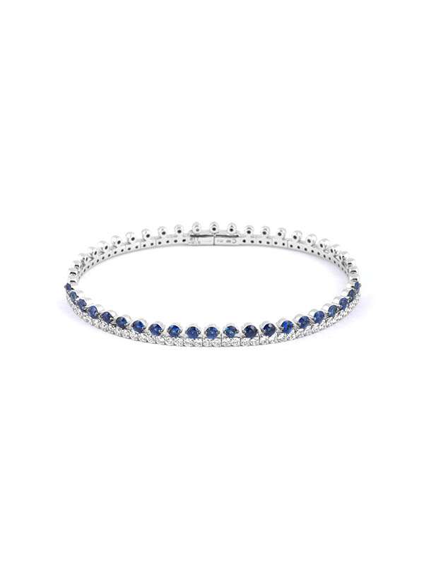 BRACCIALE RIGIDO A MOLLA IN ORO BIANCO 18KT CON DIAMANTI E ZAFFIRI BLU