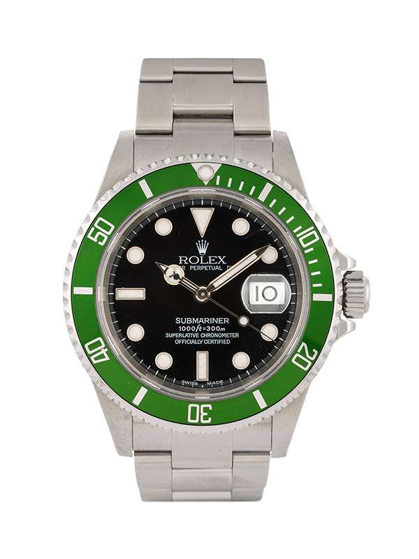 ROLEX SUBMARINER DATE GHIERA VERDE KERMIT F SERIAL FAT 4 MARK I 40MM IN ACCIAIO REF. 16610LV