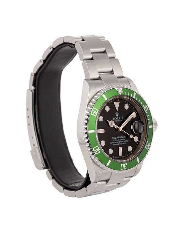 ROLEX SUBMARINER DATE GHIERA VERDE KERMIT F SERIAL FAT 4 MARK I 40MM IN ACCIAIO REF. 16610LV